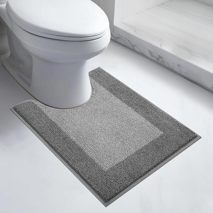 anllugs Bathroom Rugs U-Shaped 20" x 24", Non-Slip Extra Soft Absorbent Bath Rugs, Machine Washable Quick Dry Bath Mats for Toilet Base, Grey & Dark Grey - ModernBath