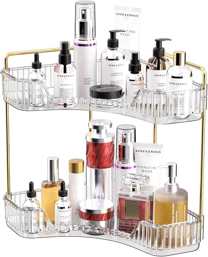 GTI 2 Tier Bathroom Counter Organizer, Multi-Function Corner Bathroom Organizer Countertop,Makeup Organizer Perfume for Dresser Vanity Tray, Spice Rack Organizer for Kitchen (Clear) - ModernBath