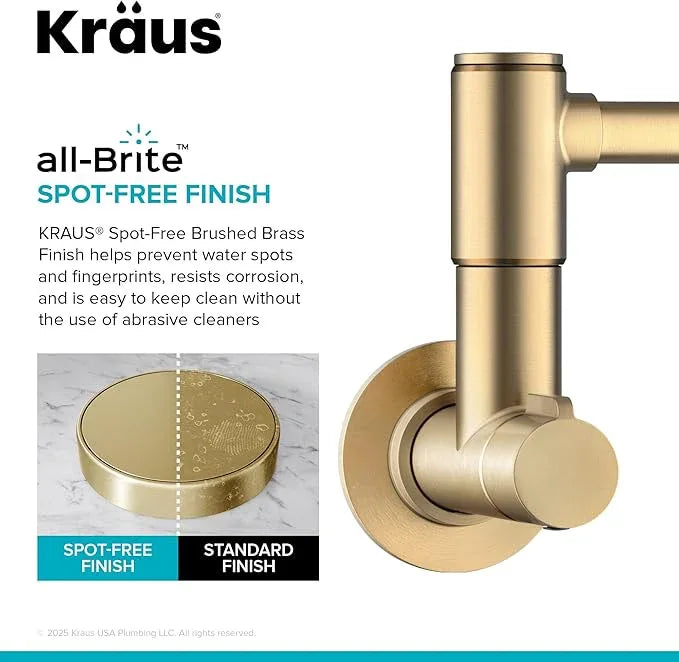 KRAUS Bolden Pot Filler Faucet with Retractable Arm, Wall Mount Kitchen Faucet, Pot Filler for Stove in Spot-Free Brushed Brass, KPF-5003SFBB - ModernBath