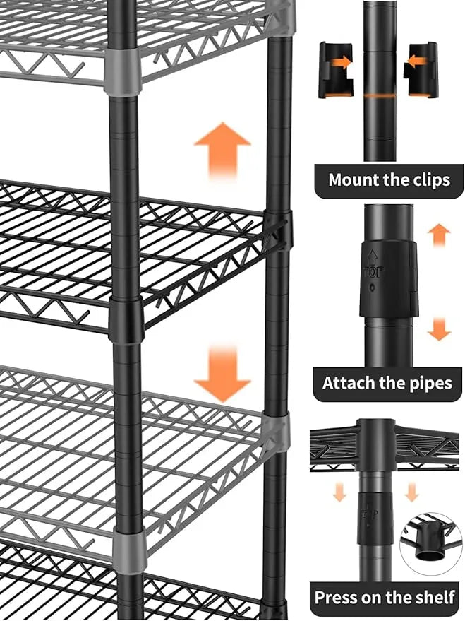 5 Tier Heavy Duty Adjustable Storage Shelf Organizer Storage Metal Shelves Garage Wire Shelving Unit Pantry Rack 18" D x 36" W x 71.25" H,Black - ModernBath
