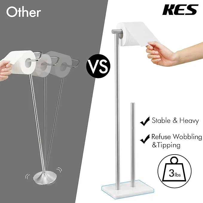 KES Toilet Paper Holder Stand 29.5 Inches, Free Standing Toilet Paper Storage with Marble Base Toilet Roll Holder for Bathroom, SUS304 Stainless Steel Brushed Finish, BPH288-2 - ModernBath