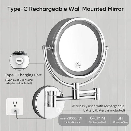 GURUN 8.5 Inch Magnifying Makeup Mirror with 3 Tones Dimmable LED Lights Double Sided Touch Control Rechargeable Vanity Mirror for Bathroom with 10X Magnification M1809DC-T (Chrome/10X) - ModernBath