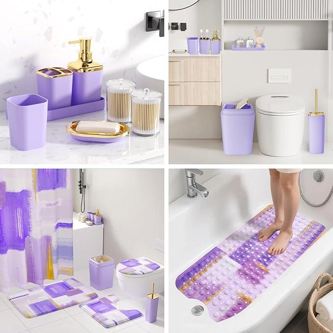 XLHOMO Bathroom Accessories Set - 26PCS Purple Bathroom Set, Bathroom Accessory Set with Shower Curtain and Rugs and Bathtub Mats for Home - ModernBath