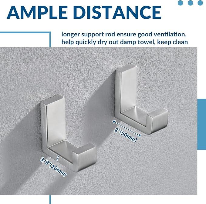 APLusee Brushed Nickel Towel Hook 2 Pack, 304 Stainless Steel L Shape Coat Hook, Bath Storage Wall Mounted - ModernBath