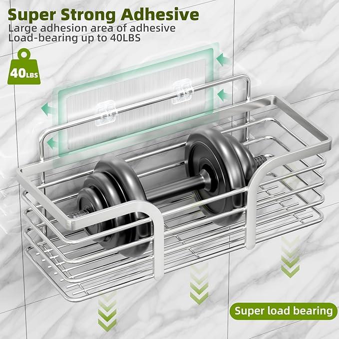 Yougai Shower Caddy Shower Shelf with Soap Dish and 4 Hooks, SUS304 Stainless Steel Shampoo Holder Bathroom Shower Organizer No Drilling Adhesive Wall Mounted Storage Shelves Basket Accessories-3 Pack - ModernBath