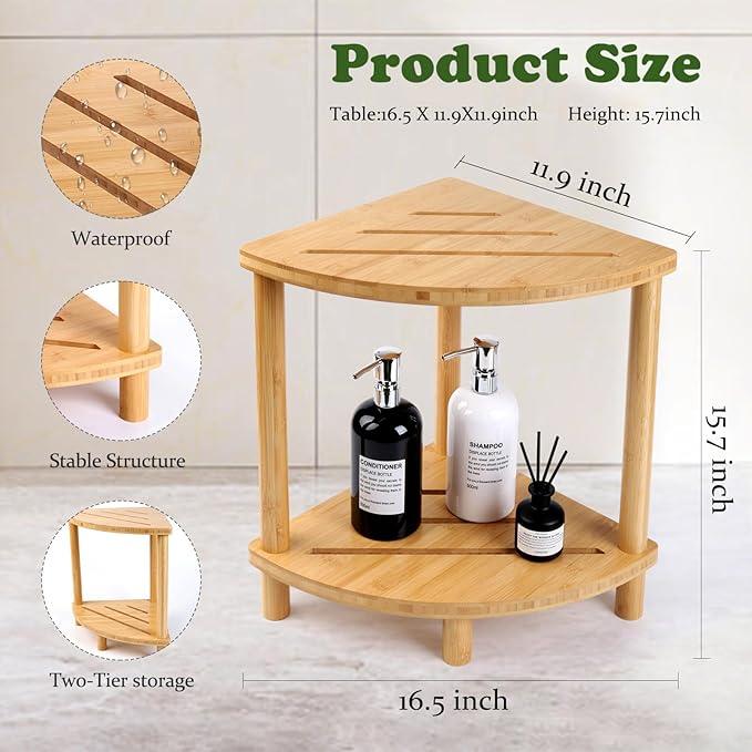 GUGIGIP Upgraded Bamboo Corner Shower Stool for Inside Shower Waterproof,2-Tier Shower Foot Rest with Storage Shelf,Corner Shower Shelf Bench Caddy Shaving Leg,Bath Seat,Gifts for Women Mom - ModernBath