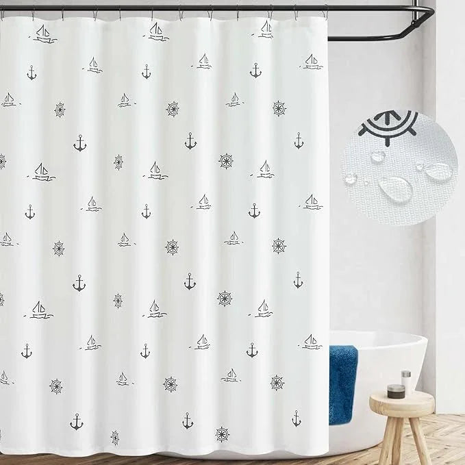 jinchan Black and White Nautical Shower Curtain Kids Cartoon Printed Waterproof Fabric Shower Curtains for Bathroom Ocean Sailboat Simple in Bath with 12 Hooks 70x72 Inches - ModernBath