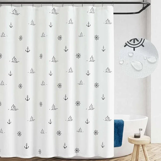 jinchan Black and White Nautical Shower Curtain Kids Cartoon Printed Waterproof Fabric Shower Curtains for Bathroom Ocean Sailboat Simple in Bath with 12 Hooks 70x72 Inches - ModernBath