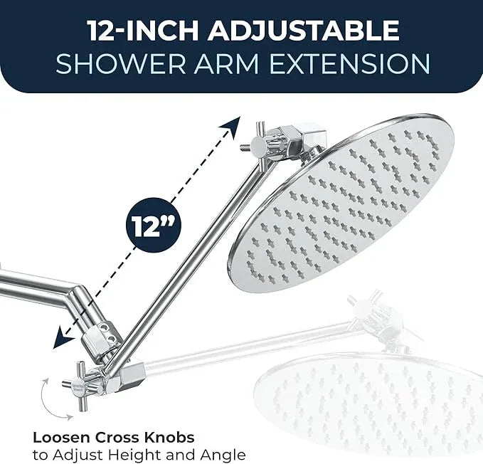 HammerHead Showers® Solid Metal 12-Inch Adjustable Shower Extension Arm – Raises Showerhead Height, Supports up to 10lbs – Chrome - ModernBath