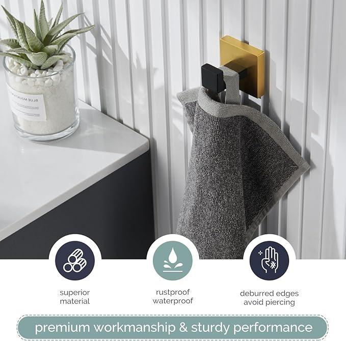 Angle Simple Towel Hook Black & Gold, 304 Stainless Steel Square Robe Bathroom Hook for Wall - ModernBath