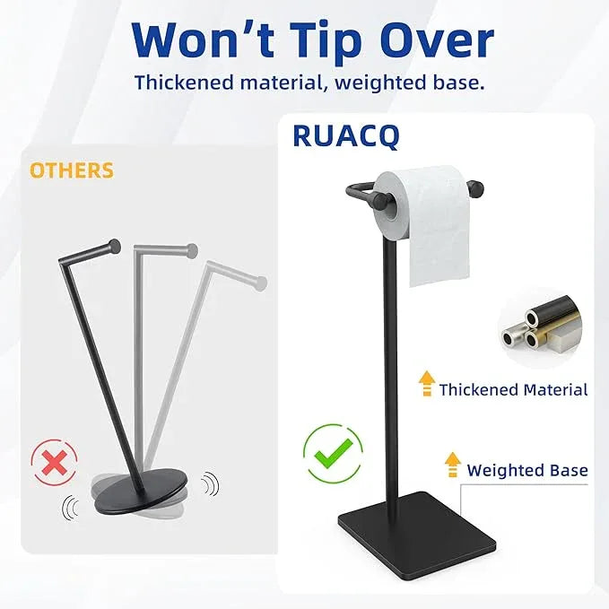 RUACQ Toilet Paper Holder Stand, Bathroom Toilet Paper Roll Holder Free Standing, Toilet Tissue Holder Stand with Post Pivoting Design, Stable Weighted Base, SUS304 Stainless Steel (Matte Black) - ModernBath