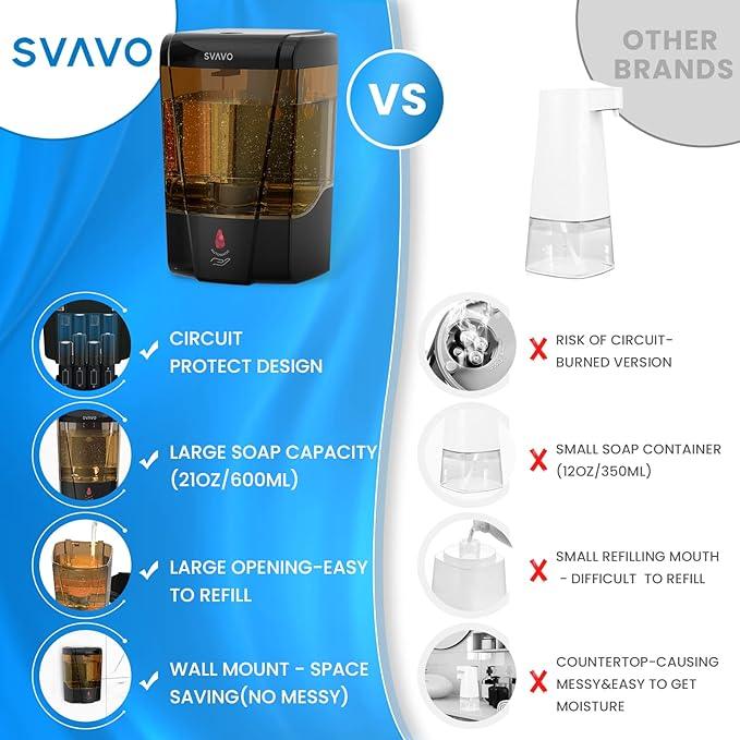 SVAVO Automatic Soap Dispenser Hand Soap Dispenser Wall Mount 600m/21fl.oz, Touchless Electric Sensor Pump Battery Operated for Offices Home Kitchen Bathroom Hotel Restaurant Commercial - ModernBath