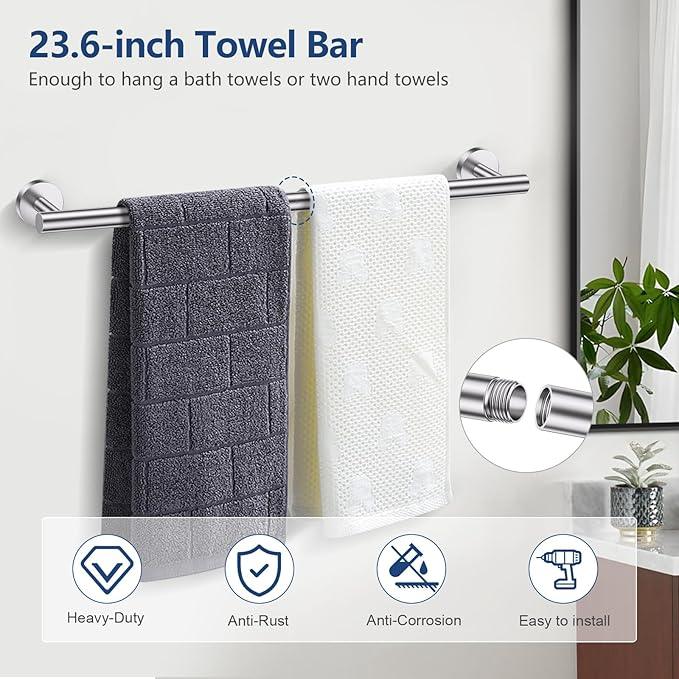 TQKAG 5 Piece Bathroom Towel Bar Holder Sets Brushed Nickel Bathroom Hardware Set Stainless Steel Toilet Paper Holder with Shelf Bathroom Accessories Kit Wall Mounted - ModernBath