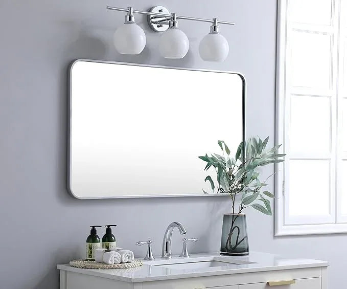 ARS Concepts Aura, Soft Corner Metal Rectangular Mirror 24X40 Inch in, Modern, Silver - ModernBath