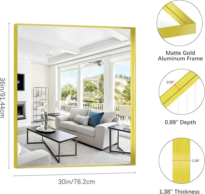 NIMURY Gold Bathroom Mirror, 30x36 Inch Rectangular Framed Mirror, Large Wall Mounted Bathroom Vanity Mirror Over Sink for Bedroom,Restroom, Living Room, Hangs Vertically or Horizontally - ModernBath