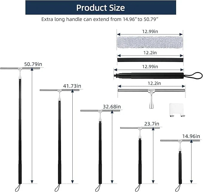 Eahwey 12-51’’ Telescopic Window Squeegee for High Windows, 2-in-1 Window Cleaning Kit with Extra Silicone Blade & Hook, Professional Squeegee for Shower Glass Doors, Car Windshield & Outdoor Use - ModernBath