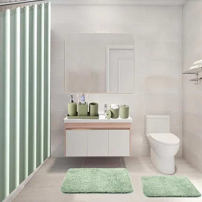 21 Pcs Bathroom Accessory Set with Waterproof Shower Curtain and Non Slip Mat,Resin Bath Set with Toothbrush Holder and Lotion Soap Dispenser,Bathroom Countertop Organizer Set for Home Apartment - ModernBath