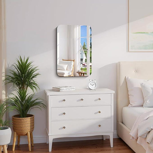 CILIBER Frameless Wall Mirror, 16" x 24" Rectangle Bathroom Mirror Rounded Corner, HD Shatterproof Vanity Mirror with Polished Edge for Over Sink, Bedroom, Entryway, Vertical or Horizontal - ModernBath