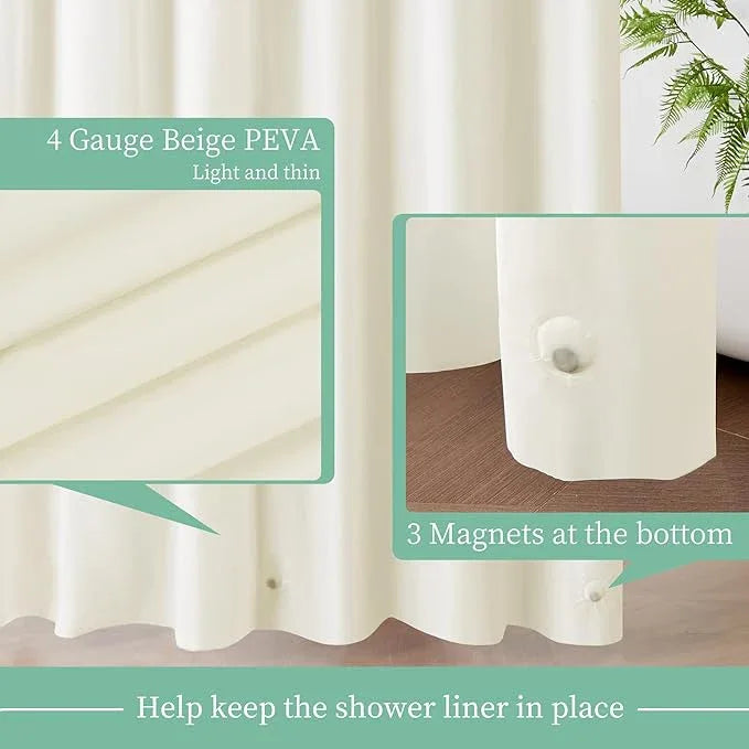 Mrs Awesome Beige Shower Curtain Liner with 3 Magnets, 72x72 Premium Flexible Sturdy Plastic Shower Curtain for Bathroom Lightweight & Waterproof, Beige - ModernBath