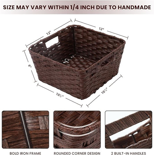 Onlytak Wicker Storage Baskets, Baskets for Shelves, Toilet Paper, Woven Storage Baskets for Organizing, Brown, 12" x 12" x 6", 2-Pack