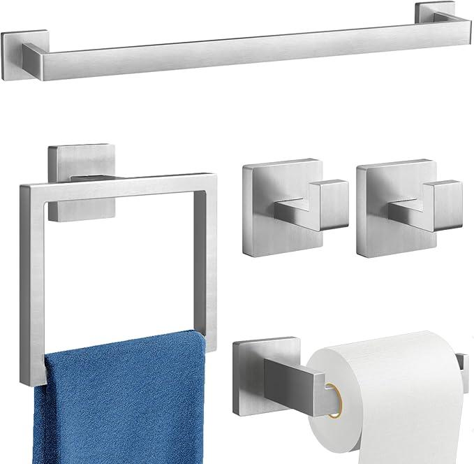 24-Inch Extended Towel Bar Set Wall Mounted, Bathroom Accessory Set Brushed Nickel 5-Pieces Bathroom Hardware Set - ModernBath