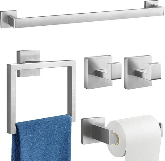 24-Inch Extended Towel Bar Set Wall Mounted, Bathroom Accessory Set Brushed Nickel 5-Pieces Bathroom Hardware Set - ModernBath