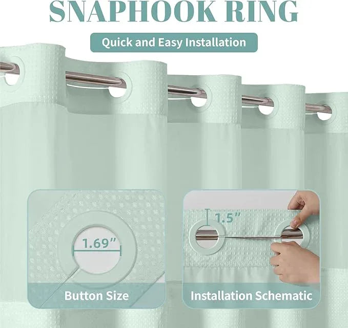 eachope MintGreen No Hook Waffle Weave Shower Curtain with snap-in Liner Replacement, 230GSM Waterproof Fabric Hotel Shower Curtain Set for Bathroom, Through Mesh Top Window,71Wx77H - ModernBath