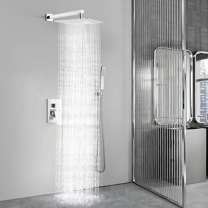 Aolemi Shower Faucet Set Rain Shower System with Handheld Spray Bathroom Shower Combo Rough-in Valve and Shower Trim Kit Included Polish Chrome 16 Inch Wall Mount Shower Head - ModernBath