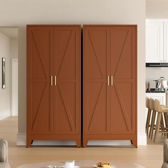 COFaR 5 Tier Metal Kitchen Storage Cabinets, 71" Pantry Cabinet with Doors and 4 Adjustable Shelves, Farmhouse Tall Cabinet for Pantry, Laundry Room,Living Room,Dinning Room (Antique Copper) - ModernBath
