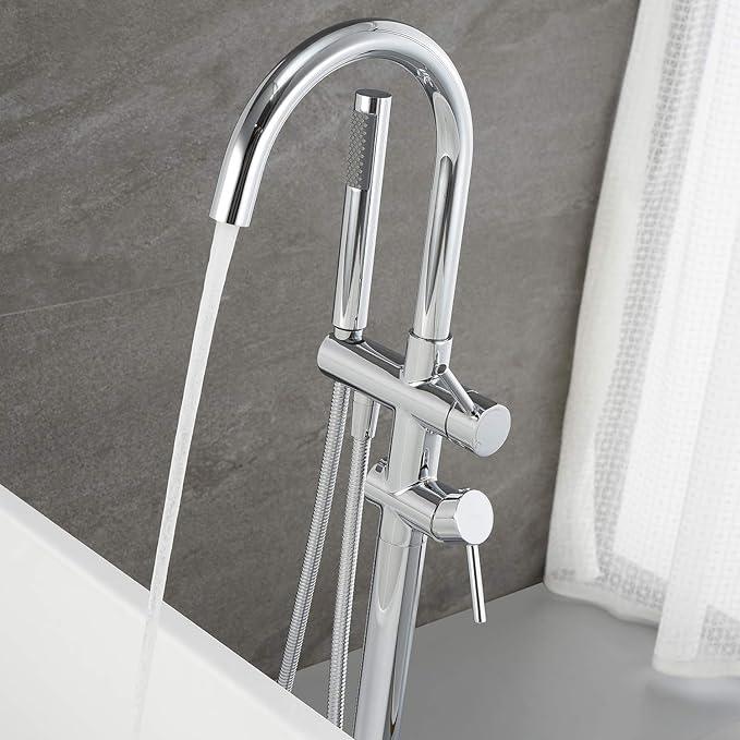 Freestanding Bathtub Faucet Tub Filler Faucets Chrome Floor Mounted Brass Bathroom Faucets with Handheld Shower - ModernBath