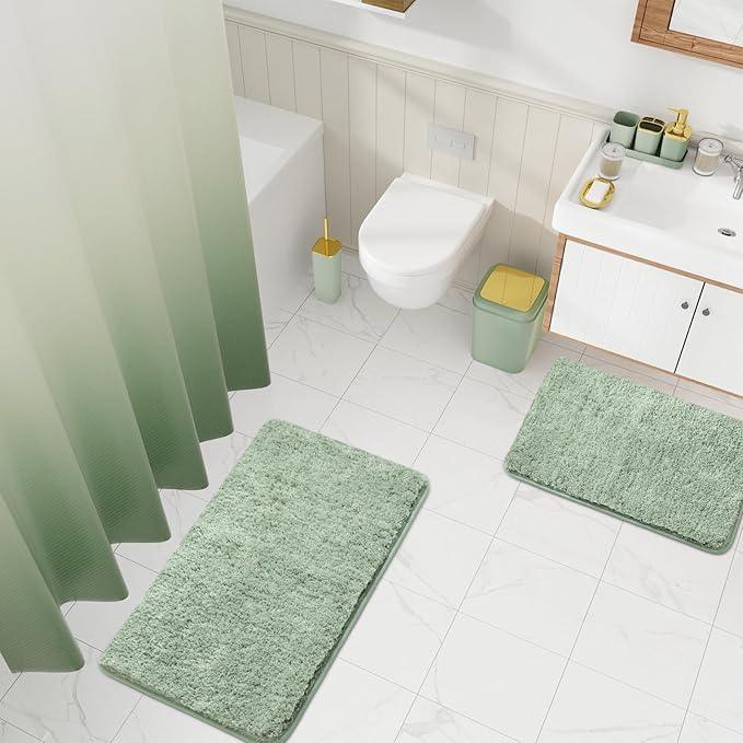 XLHOMO Sage Green Bathroom Set - 24PC Bathroom Sets with Shower Curtain and Rugs, Sage Green Bathroom Accessories Set with Press-on Lid Bathroom Trash Can, Soap Dispenser - ModernBath