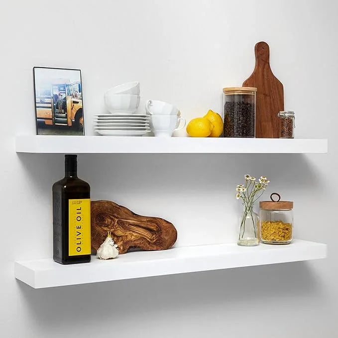 Homeforia White Floating Shelves 36 inch, High End Solid Real Wood 36inch Floating Shelf for Wall Mounted, White Wooden 36in Long Floating Shelves, Heavy Duty Bracket, 36 X 6.5 X 1.75 inches, Set of 3 - ModernBath
