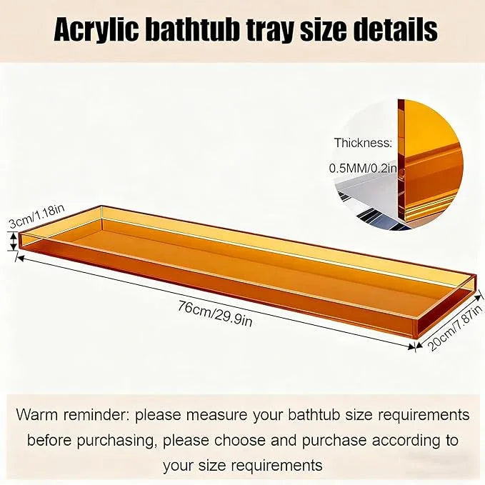 CXNGD Bathtub Tray Table, Clear Acrylic, Anti-Slip Bath Caddy, (Amber, L29.9 x W7.87 x H1.18) - ModernBath