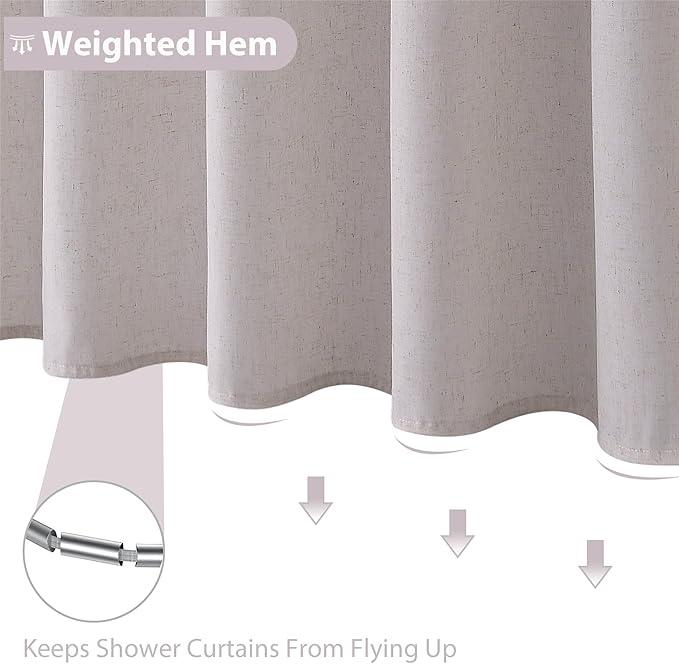 Jowels Champagne Linen Shower Curtain, Boho Farmhouse Shower Curtain Set for Bathroom, 200GSM Luxury Weighted Water Resistant Fabric Textured Shower Curtains with 12 Metal Hooks, 72Wx72H - ModernBath