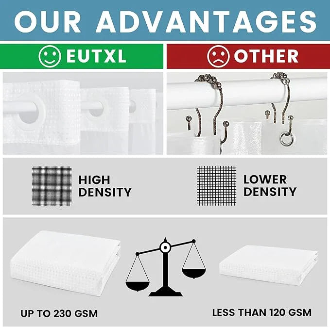 EUTXL White Stall No Hook Shower Curtain with Snap in Liner,230GSM Waffle Weave Shower Curtains for Bathroom,54W x 80H - ModernBath