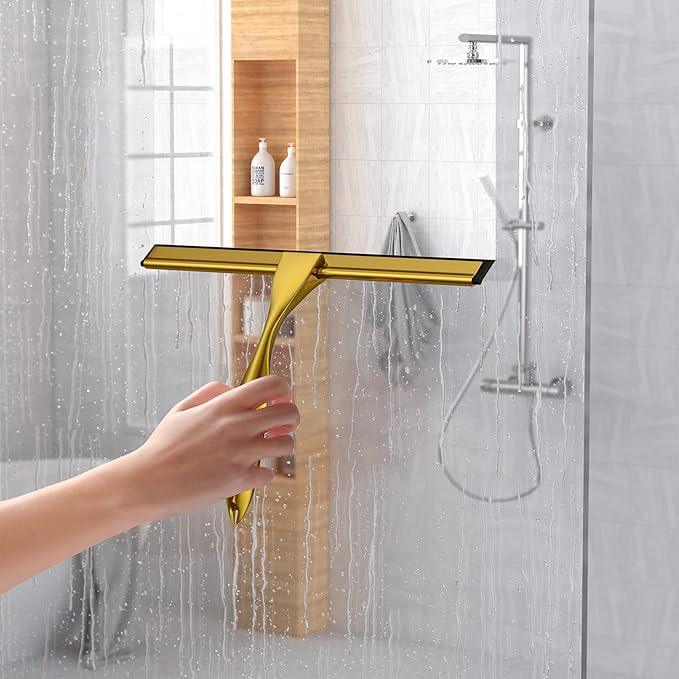 14-Inches Stainless Steel Shower Squeegee Set, Include Shower Door Hook, Adhesive Hook and Spare Silicone Blade, Window Squeegee for Shower Glass Door, Bathroom, Mirror, Window and Car Glass - ModernBath