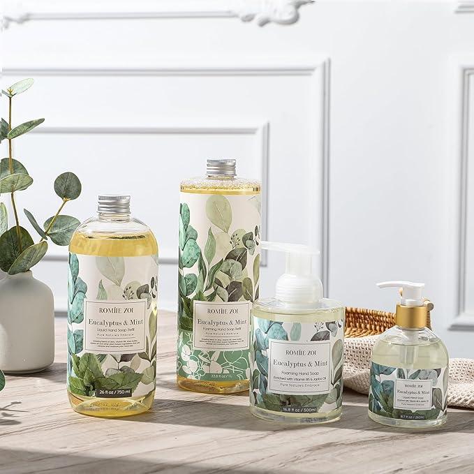ROMIIE ZOI Liquid Hand Soap Refills, Eucalyptus & Mint, Gentle & Moisturizing Formula, 750 ML/ 26 FL OZ - ModernBath