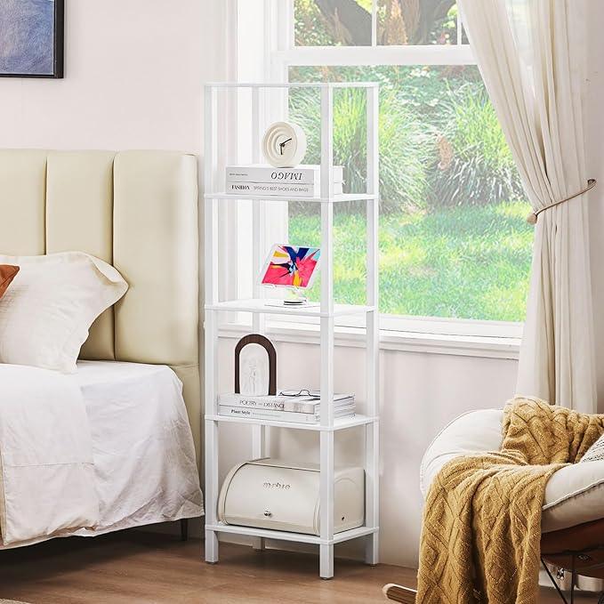 54in Tall Bookshelf 5-Tier Small Narrow Bookcase, Skinny Book Shelf for Small Space, Farmhouse Slim Shelf with Storage, Wood Freestanding Display Thin Bookshelves for Living Room, Office, White - ModernBath