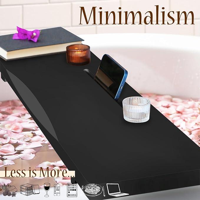 Stylish Black Bamboo Bathtub Tray Caddy with Adjustable Legs, Minimalistic Design Bath Tray for Tub, Bathtub Accessories, Fit Standard and Against Wall Bath Tubs, Gift Idea for Women - ModernBath