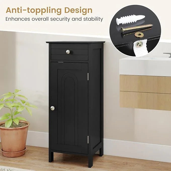 GLACER Floor Storage Cabinet, Multifunctional Bathroom Storage Cabinet with 2 Adjustable Shelves, Ideal for Bathroom, Living Room, 14 x 12 x 34.5 inches (Black) - ModernBath