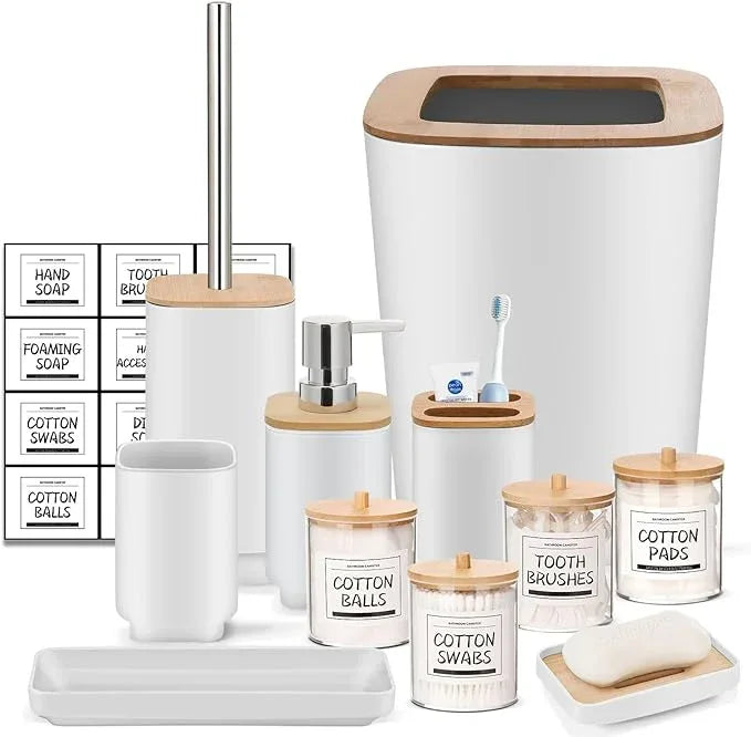 IMAVO Bathroom Accessories Set,White Bathroom Set,11 Pieces Bathroom Accessory Set,Trash Can for Bathroom Accessories Décor and Housewarming Gifts - ModernBath