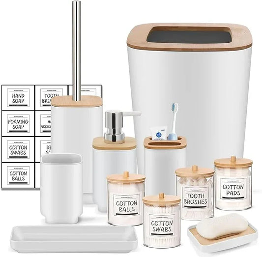 IMAVO Bathroom Accessories Set,White Bathroom Set,11 Pieces Bathroom Accessory Set,Trash Can for Bathroom Accessories Décor and Housewarming Gifts - ModernBath