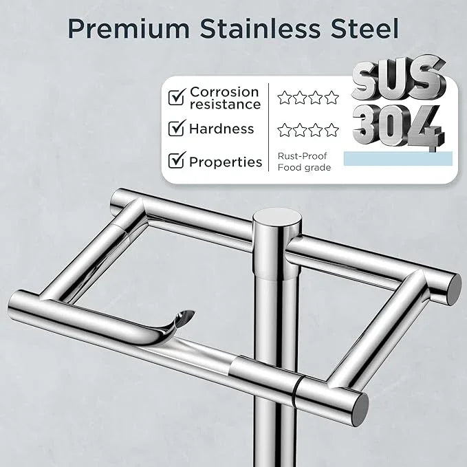 FORIOUS Toilet Paper Holder Wall Mount, Stainless Steel Rustproof Double Post Pivoting Tissue Roll Holder for Bathroom, Commercial Toilet Paper Dispenser Freestanding Toilet Paper Stand, Chrome - ModernBath