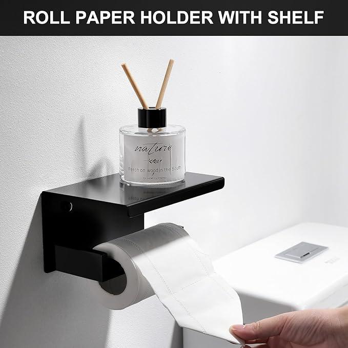 5 Pieces Bathroom Hardware Set Black and Gold Towel Bar Set, Toilet Paper Holder with Shelf, Towel Holder Set in Bathroom, Wall Mounted Stainless Steel, 23.6 Inches - ModernBath