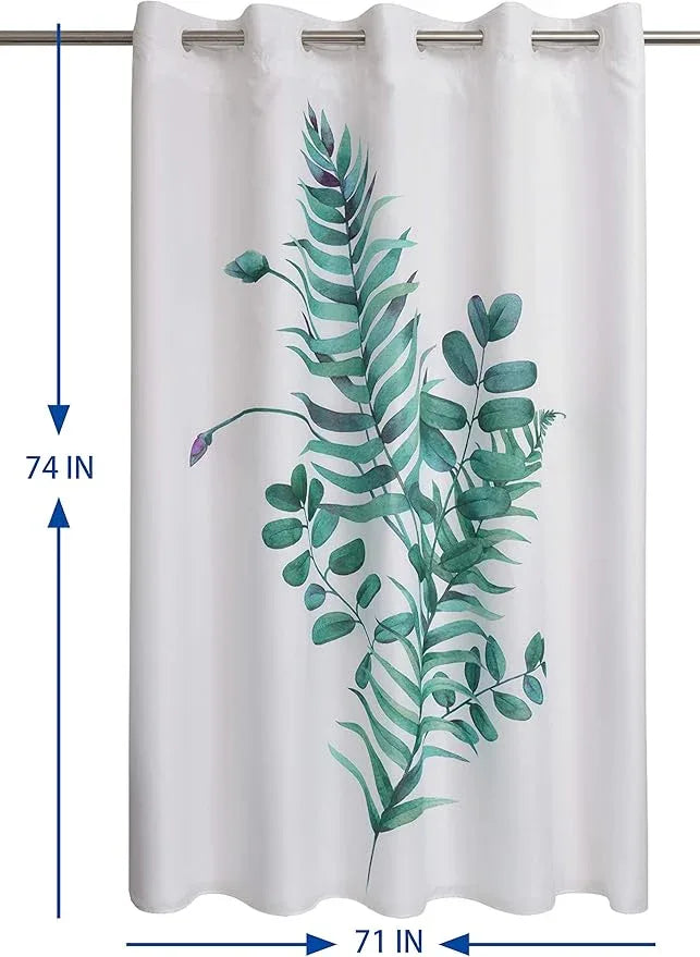 Conbo Mio No Hook Shower Curtain with Snap in Liner Set, Hotel Luxury Shower Curtains for Bathroom with See Through Top Window, Waterproof, Washable 71W x 74H Leaf - ModernBath
