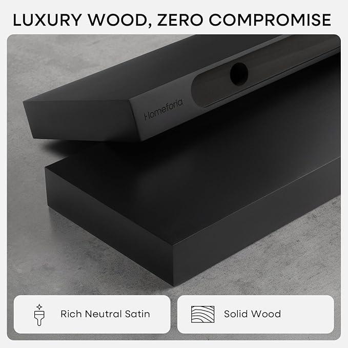 Homeforia Floating Black Shelf 60 inch, High End Solid Real Wood 60 inches Long Floating Shelves for Wall, Black Wooden 60inch Large Floating Shelves, Heavy Duty Bracket, 60 X 6.5 X 1.75 in, Set of 3 - ModernBath