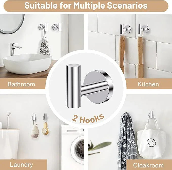 Polished Chrome Bathroom Hardware Set, 4-Piece Towel Holder Set Include Double Bases Toilet Paper Holder,Towel Ring and 2 Towel Hooks Stainless Steel Wall Mounted Bathroom Hardware Accessories Set - ModernBath