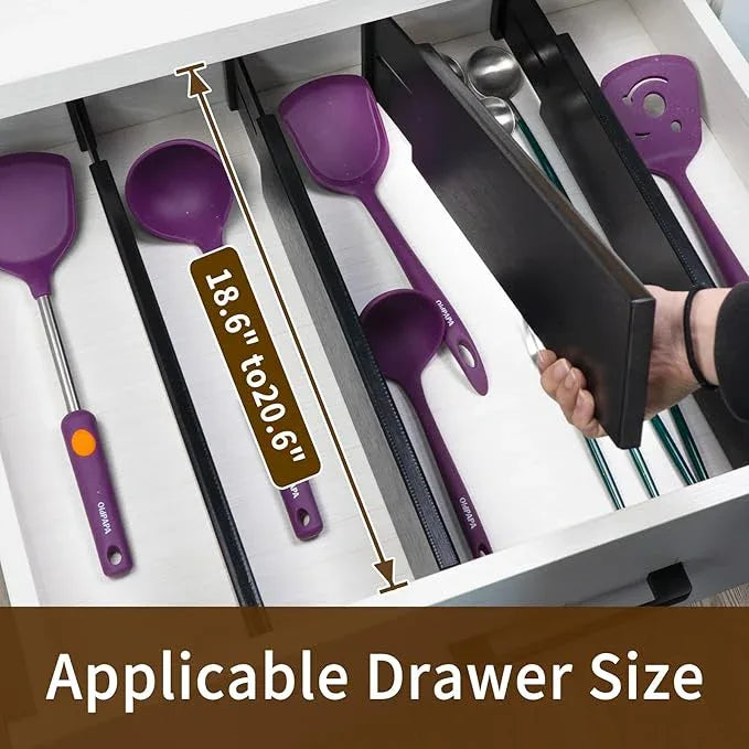 Utoplike Bamboo Drawer Dividers Large, 4'' High Adjustable Kitchen Drawers Organizers for Clothing, Spring Loaded, Works in Bathroom, Dresser, Desk, 4 PCS, Black - ModernBath
