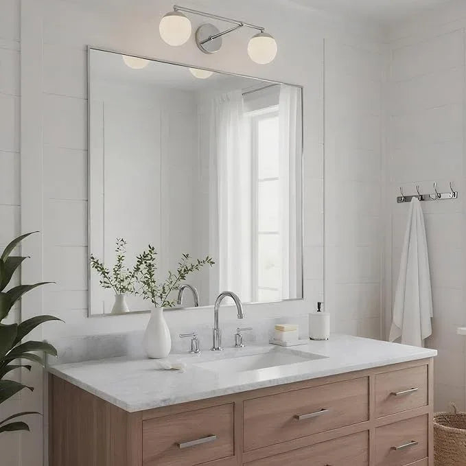 Bonverre 30x30 Inch Nickel Bathroom Mirror for Wall, Aluminum Frame Rectangle Rectangular Vanity Mirror, Modern Large for Bedroom, Living Room, Horizontal or Vertical - ModernBath
