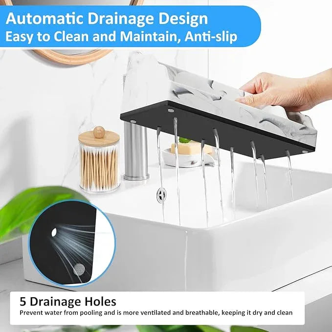 Marble Toothbrush Holder for Bathroom Organizer Countertop, Toothbrush Organizer with 3PCS Qtip Holder Dispenser, Toothbrush and Toothpaste Holder for Bathroom Counter Organization Storage Vanity - ModernBath